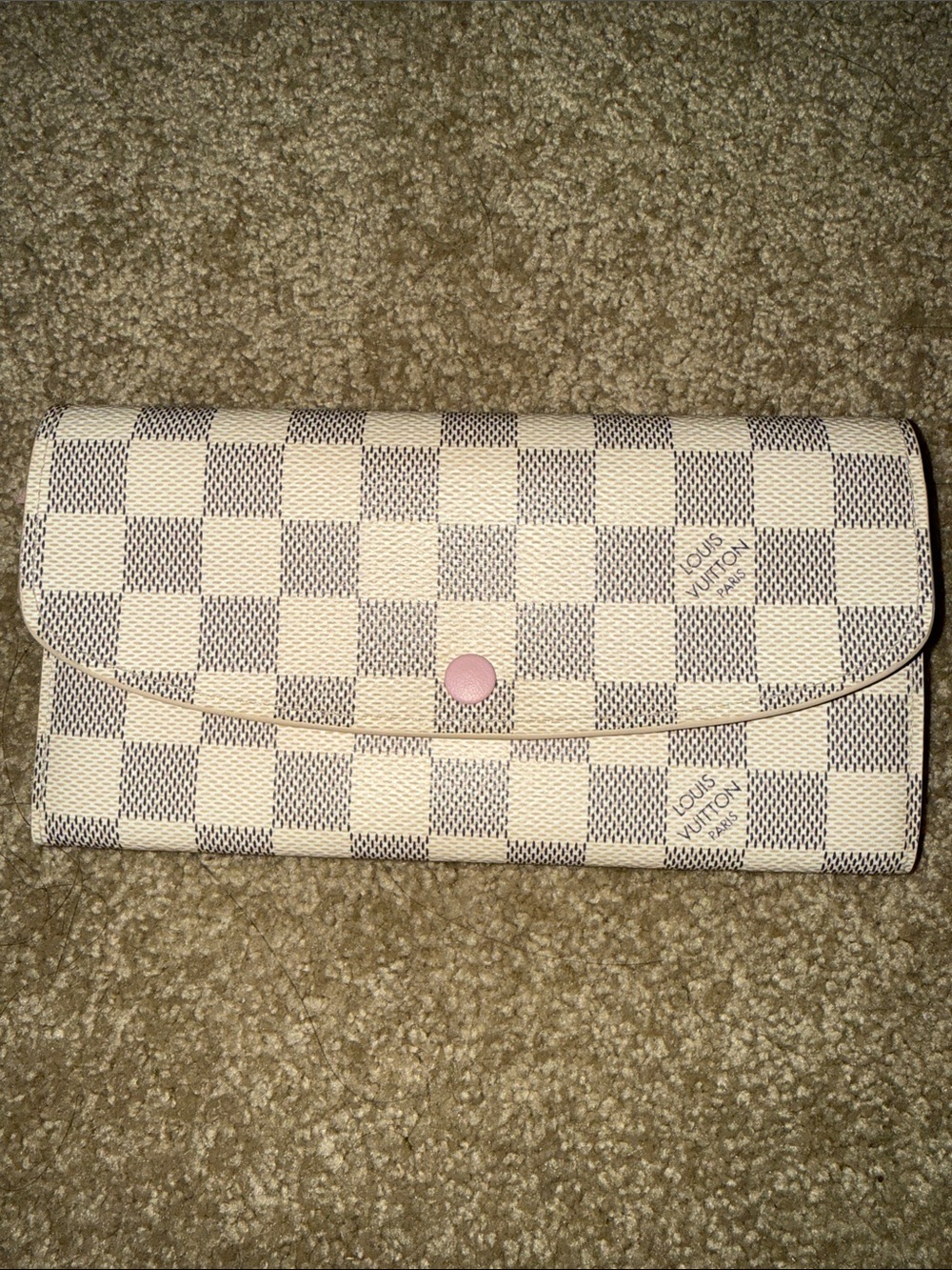 Louis Vuitton Damier Azur Checkered Continental Wallet with Pink Snap